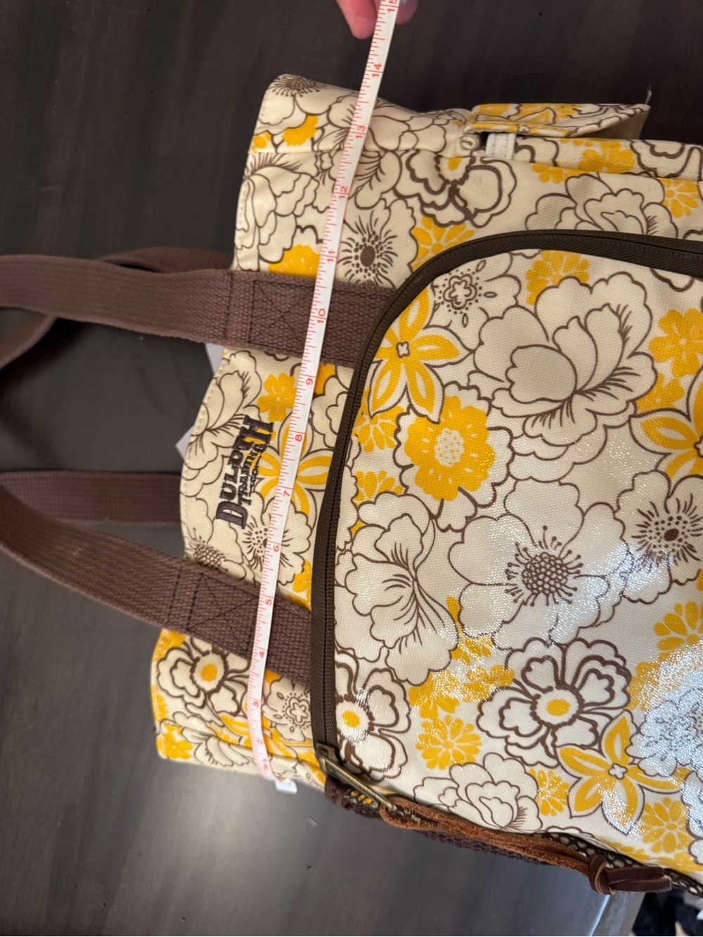 DULUTH Trading Co. Large Waterproof Yellow/Brown Floral Canvas Tote Bag 14X12X9 - Picture 8 of 11